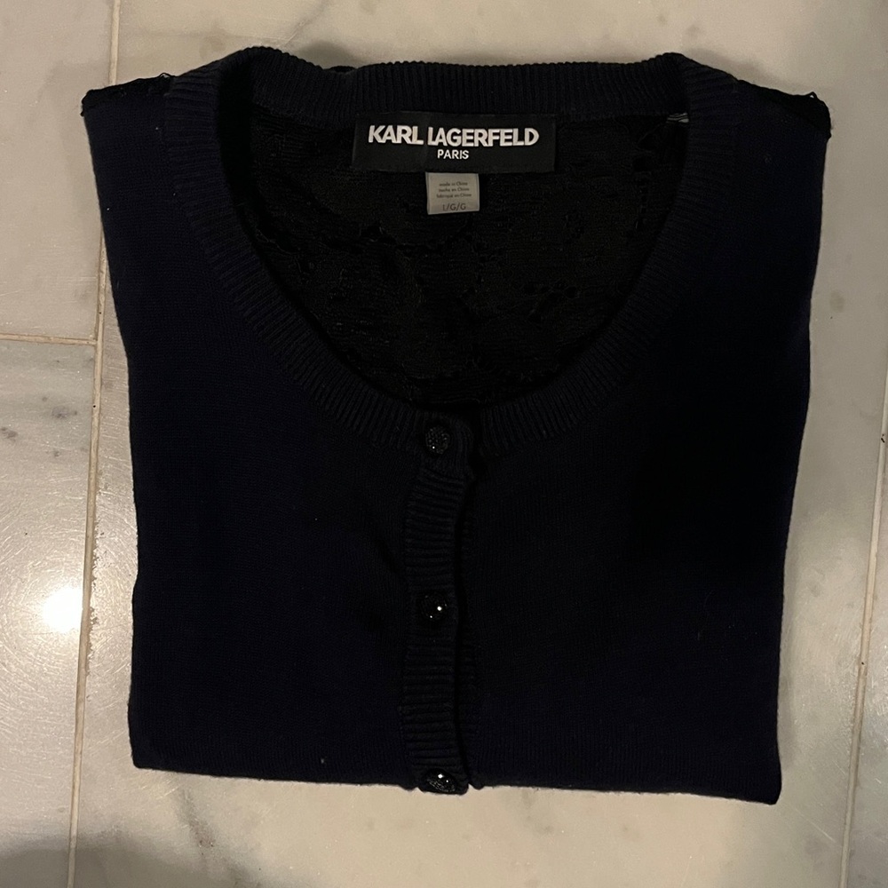 Karl Lagerfeld Black Lace Detail Cardigan - Picture 12 of 12